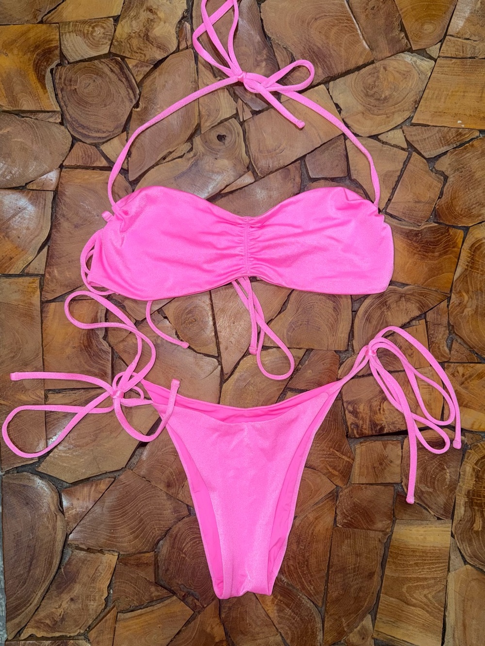 Oneone Bikini Set- Large Top Medium Bottom Shiny Hot Pink
